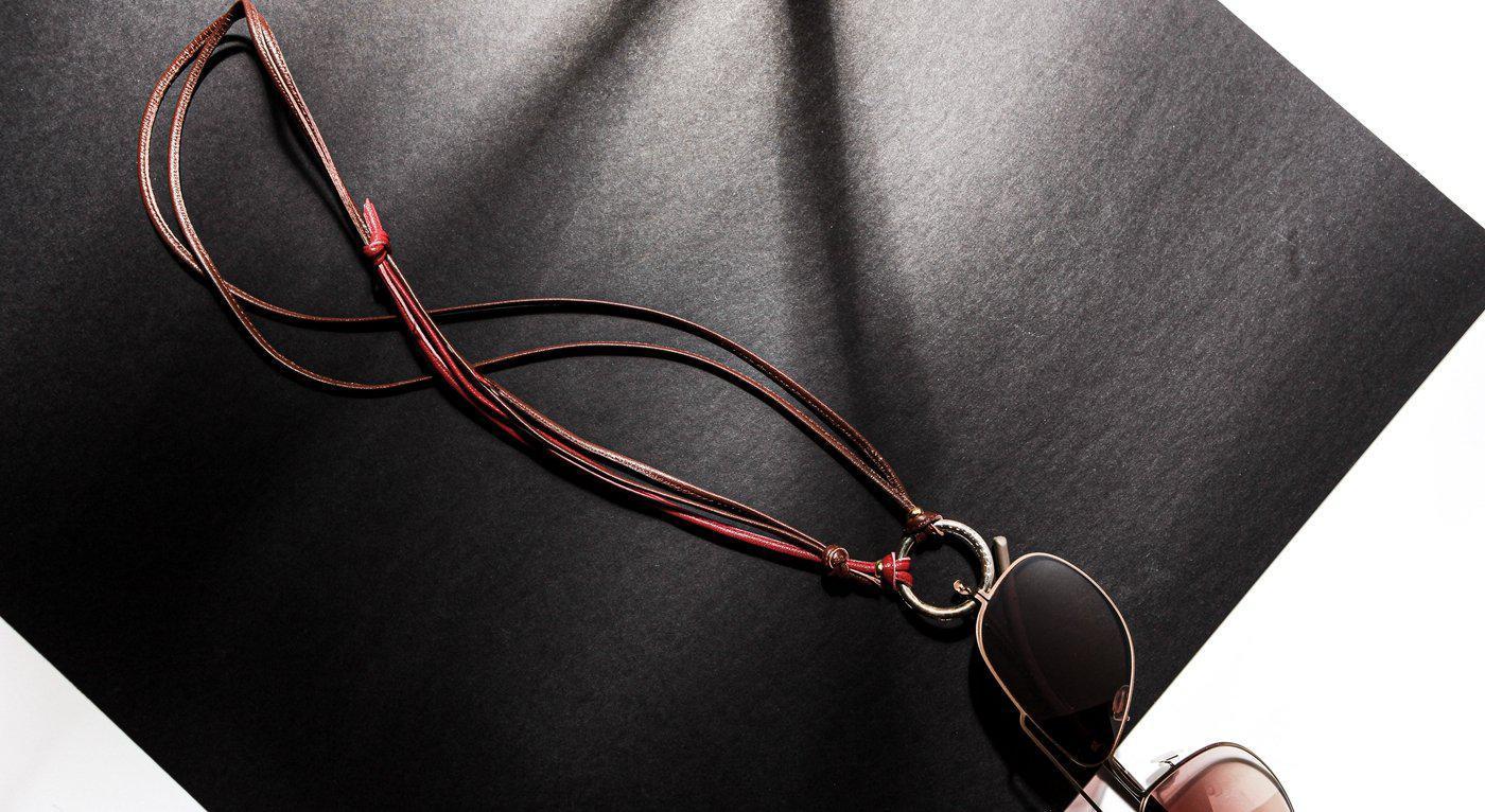 Brillenkette aus zweifarbigem Leder von Diffuser Tokyo / braun - rot-Brillenketten-Diffuser Tokyo-braun - rot-Schönhelden